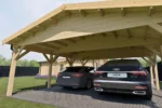 SAUSMEDIS medinė stoginė iš priekio dviem automobiliams